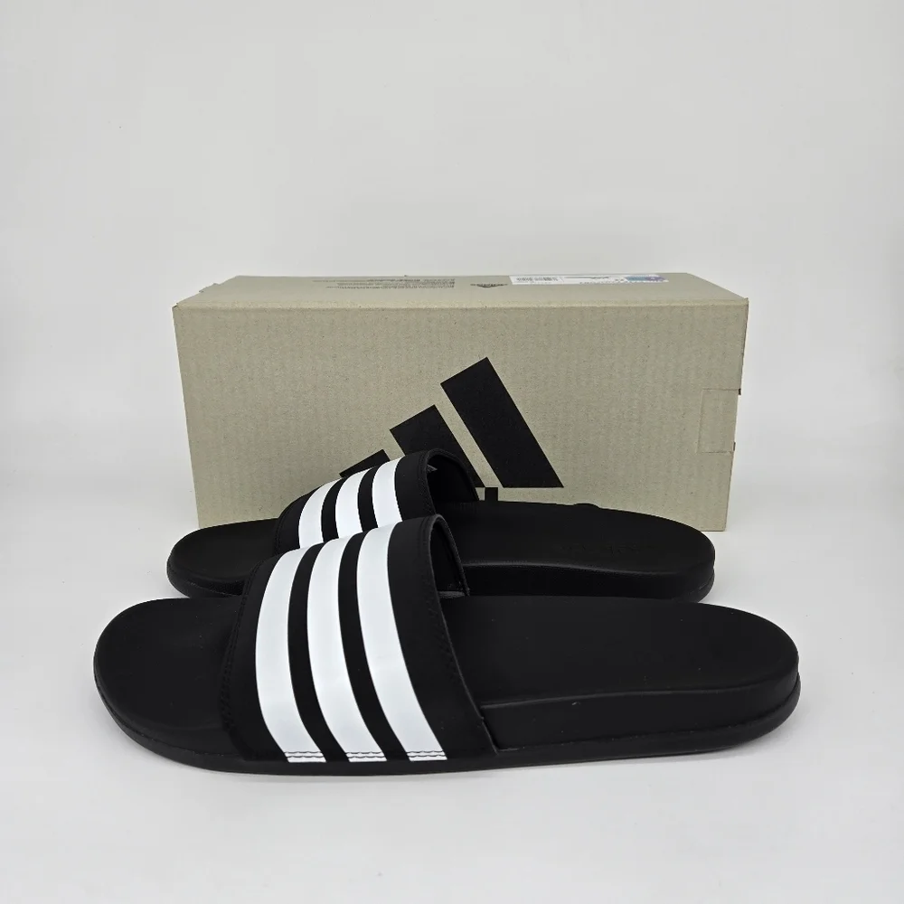 New adidas Adilette Comfort Slides Black White Men's Shoes Size 10